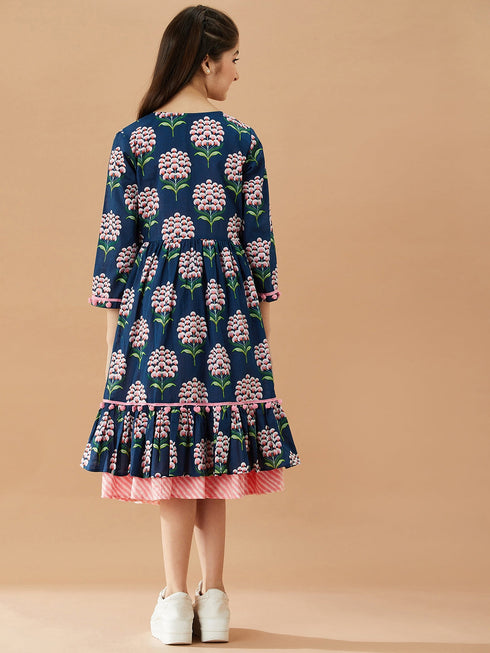 Girls Striped A-Line Midi Cottonâ Dress